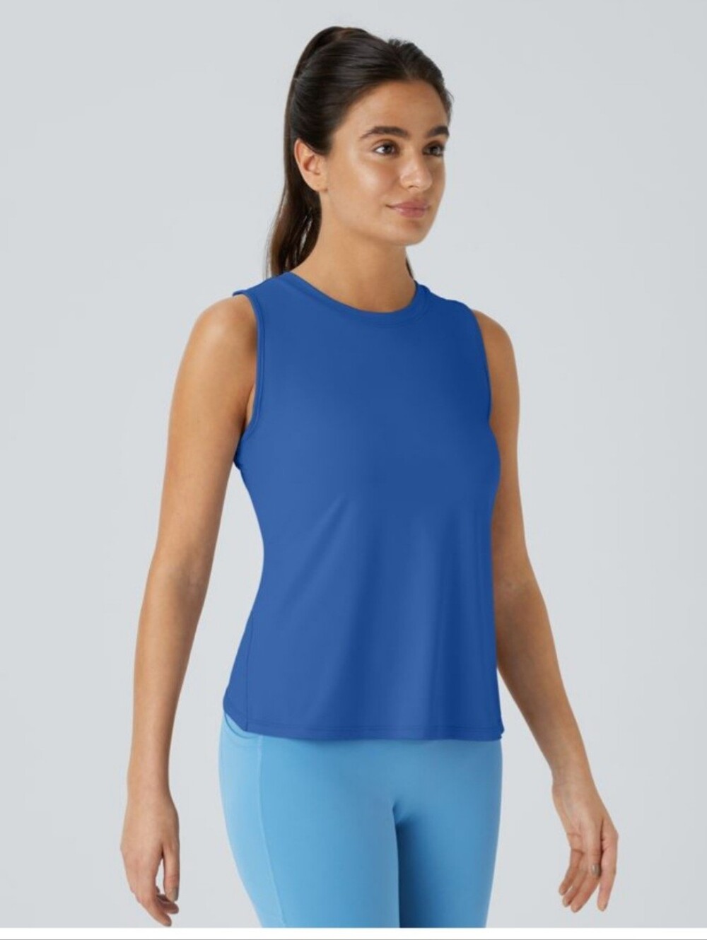 NWT Halara Women’s Cut Out Crossover Hem Solid Blue Yoga Tank Top Size L